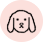 Black outlined dog icon on pink background.
