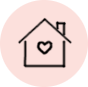 Black outlined house icon on pink background