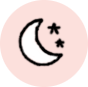 Black outlined (with white inner background) moon & stars on pink background